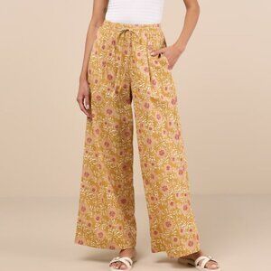Lulus Dido Mustard Yellow Multi Floral Wide-leg Pants - Size M